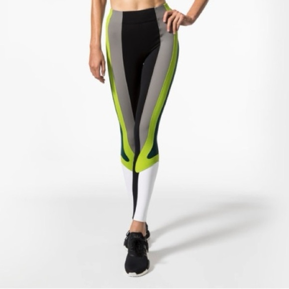 High-Rise Colorblock Performance Leggings - Lime/Gray/Black/White